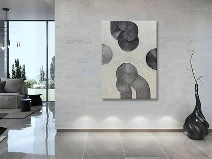 Slyart Grey and Black Abstract Textured Wall Art, Hand-Painted 3D Oil Paintings on Canvas Wall Art 40x28 inch Contemporary Art