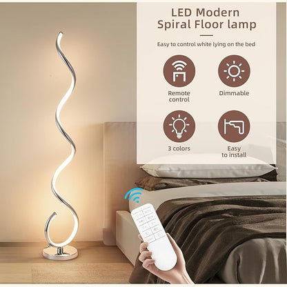EIDISUNY Modern Floor Lamp for Living Room, 3 Color Temperature LED Spiral Floor Lamps with Remote&Foot Switch, 48W Dimmable LED Standing Lamp for Bedroom, Office