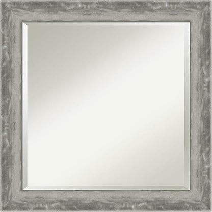 Amanti Art Silver Bathroom Mirror for Over Sink, 25x25 Waveline Silver Narrow Square Vanity Mirror, Medium Casual Frame, Hangs Horizonally and Vertically, Bathroom Wall Decor, Beveled Edge