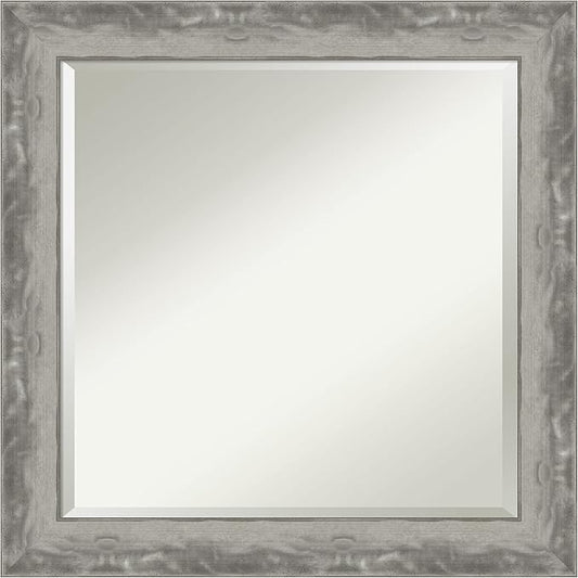Amanti Art Silver Bathroom Mirror for Over Sink, 25x25 Waveline Silver Narrow Square Vanity Mirror, Medium Casual Frame, Hangs Horizonally and Vertically, Bathroom Wall Decor, Beveled Edge