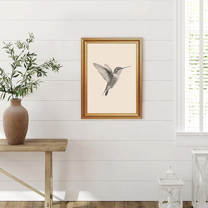 JLTULT Gold Framed Hummingbird Wall Art, Vintage Black White Sketch Wall Decor, Hummingbird Illustration Art Prints for Living Room Bedroom Office 12x16 Inches with Fade-Resistant Easy to Hang