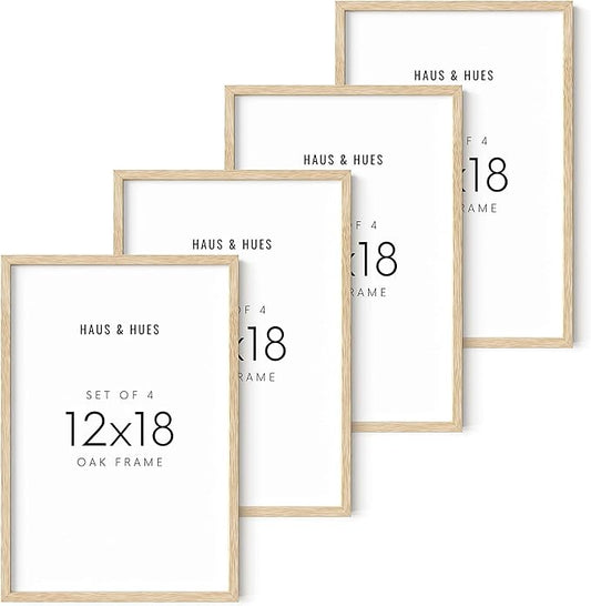 HAUS AND HUES Beige Oak Wood 12x18 Picture Frame - Modern Wood Wall Art Display - Lightweight 12x18 Frame for Art Prints, Photos, Posters - Ready-to-Hang Vertically & Horizontally (Set of 4)