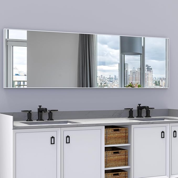 ANYHI Large Full Length Mirror, 60" x 18" Door Mirror Full Length, 2 Hooks, Over The Door or Wall Monuted, Aluminum Frame, for Bedroom Bathroom Checkroom, White