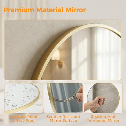 OLIXIS 24 Inch Gold Round Bathroom Wall Mirror, Round Bathroom Mirrors for Over Sink, Circle Mirror with Tempered Glass for Home Decor, Entryway, Bedroom, Vanity, Shatterproof& Crystal-Clear