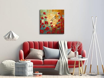 Wieco Art Dragonfly Floral Oil Paintings on Canvas Wall Art Ready to Hang for Bedroom Kitchen Dining Room Home Decorations Modern 100% Hand Painted Stretched and Framed Abstract Flowers Artwork