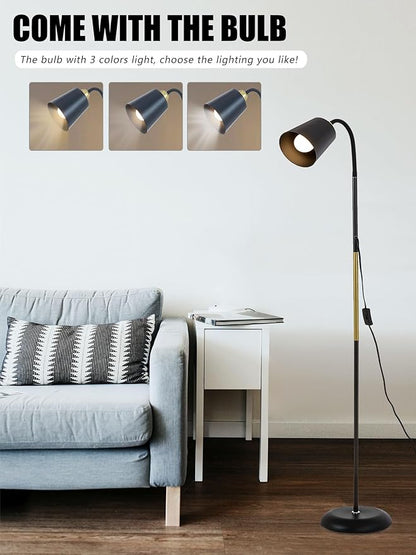 Short Floor Lamp, Reading Lamps Floor Standing with Adjustable Bendable, 2 in 1 Reading Table Lamps for Living Room Bedroom Office, 12W Bulb Included (Black)