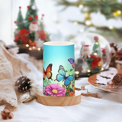 ALAZA Spring Color Butterflies Flowers Flickering Flameless Candles Battery Operated with Remote Timer,Tea Light Candles LED Pillar Votive Candles Set of 2 for Outdoor Indoor Decorations