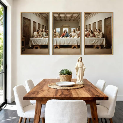 The Last Supper Canvas Wall Art Framed Christian Wall Decor 24x36 Inch Framed Jesus Religious Painting Modern Bible Pictures Set of 3 for Living Room Bedroom Hallway Office
