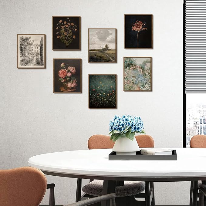 WALLZK Vintage Framed Wall Art Wildflower Canvas Prints Botanical Pictures Green Nature Floral Decor Artwork for Walls Living Room Bedroom Bathroom 8"x10"