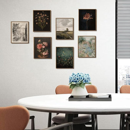 WALLZK Vintage Framed Wall Art Wildflower Canvas Prints Botanical Pictures Green Nature Floral Decor Artwork for Walls Living Room Bedroom Bathroom 8"x10"
