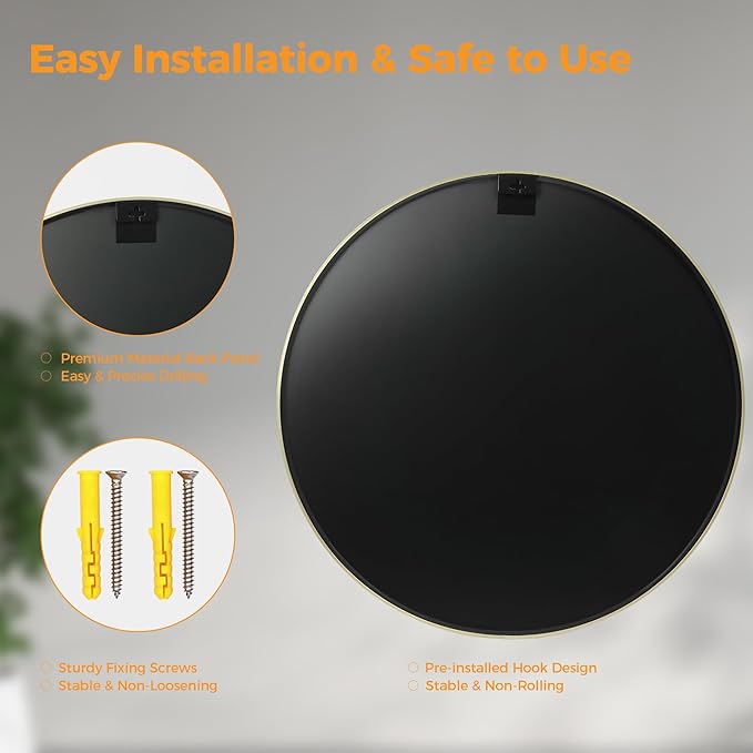 OLIXIS Bathroom Round Mirror for Over Sink, 30 Inch Wall Circle Mirror with Matte Metal Framed, Modern Wall Mount Vanity Mirror for Home Decor, Living Room, Bedroom, Gold