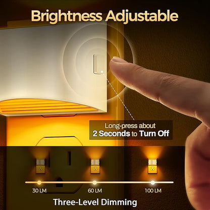 DORESshop LED Night Light[4 Pack], Night Lights Plug into Wall, 3 Level Brightness Adjustable Plug in Night Light, Dusk to Dawn Sensor Nightlights for Adults,Bedroom,Bathroom,Hallway, Amber