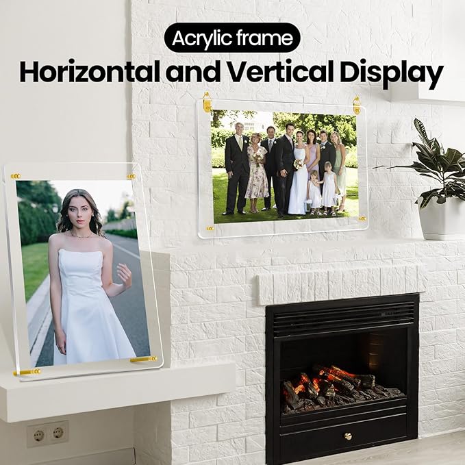 Thyle 8 Pcs Acrylic Photo Frame 8.5 x 11'' Clear Floating Picture Frame Certificate Document Poster Award Diploma Display Tabletop or Hanging Wall Mount for Back to School Teacher Student Gift(Gold)