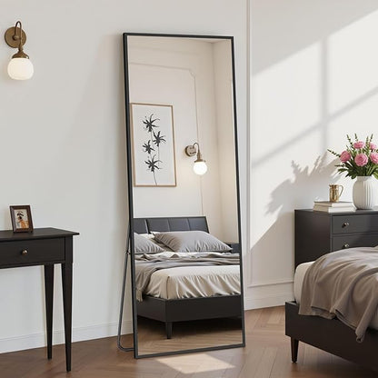 Suidia Full Length Mirror Over the Door&Wall Mounted, 48"x14" Door Mirror with Aluminum Alloy Frame, HD Shatterproof, No-Drill, Hanging Mirrors for Bedroom, Bathroom, Dorm, Closet, Rect, Black