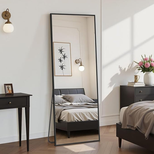 Suidia Full Length Mirror Over the Door&Wall Mounted, 48"x14" Door Mirror with Aluminum Alloy Frame, HD Shatterproof, No-Drill, Hanging Mirrors for Bedroom, Bathroom, Dorm, Closet, Rect, Black