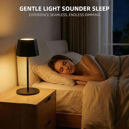 Modern 2-in-1 Table Lamp & Bottle Lamp, Pleated Metal Shade Touch Control Lamp | Adjustable Height, Warm Light & RGB, Stepless Dimming, Anti-Tip Design,Trapezoid,Black