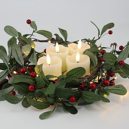 Rhytsing 2" Ivory Flameless Votive Candles Real Wax Dripping Design, LED Faux Battery Operated Tealight Candles with Timer for Christmas Wreath - Set of 4
