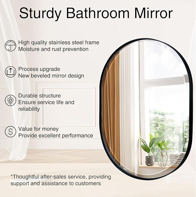 POZINO Oval Beveled Mirror, 22"x30" Bathroom Vanity Mirror Over Sink, Pill Shaped Capsule Wall Mounted Mirrors, Modern Oblong Mirrors for Living Room Bedroom Entryway, Hangs Vertically or Horizontally