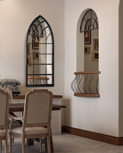 WAMIRRO Farmhouse Window Mirror,Arched Black Mantel Mirror,Cathedral Wall Mirrors with Window Pane for Entryway/Fireplace/Living Room/Hallway 20"X46"