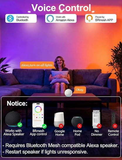 ILC 6 inch led recessed Light, Work with Alexa (Hub Required), App Controlled, RGB Color Changing, 16 Million Colors, CCT: 2700K-6000K, 14W, 120W Equivatlent, 1400LM, CRI 90, Bluetooth Mesh, 6 Packs