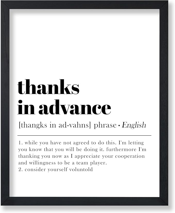 Poster Master Typography Poster - Retro Dictionary Print - Thanks in Advance Definition, Book Page, Funny - Gift for Colleague, Friend - Wall Decor for Home, Office, 24x32 Unframed Wall Art