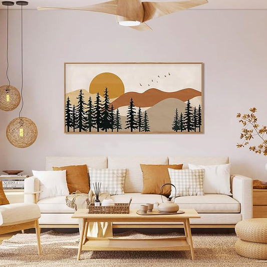 Large Boho Mountain Framed Canvas Wall Art Set,Nature Forest Pine Tree Wall Decor,Modern Mid Century Sunset Landscape Artwork for Living Room,Bedroom-20 x40