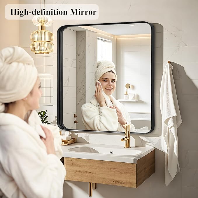 Fabuday Bathroom Mirror with Black Frame - 30x30 Inch Over Sink Rectangle Mirror for Bathroom, Wall Mounted Black Mirrors for Vanity, Farmhouse Decor, Matte Finish, Horizontal or Vertical Hanging