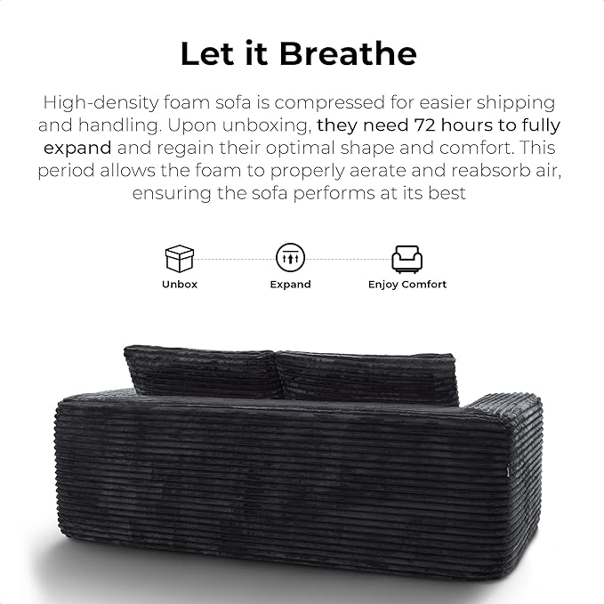 LIKIMIO 71" Cloud Loveseat Sofa in a Box, No Assembly Required Comfy Deep Seat, Modern Small Couch with Plush Fabric for Living Room, Bedroom, Apartment, Home Office, Black