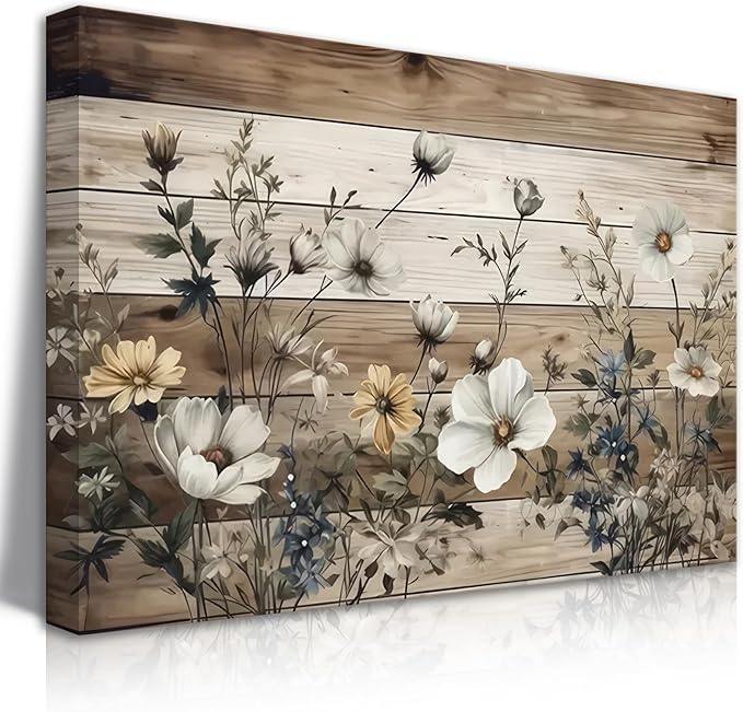 EGMAVQZY Vintage Floral Wall Art Rustic Flowers Wall Decor Farmhouse Canvas Poster Picture for Home Wall Decor, Living Room and Bedroom Decor 12x16 Inch Ready to Hang