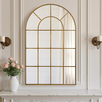 Anpark Arched Windowpane Wall Mirror 30"x40" Bronze Wall Mounted Art Pane Mirror Farmhouse Decorative Mirror Leaning Hanging Wall Mirror for Bedroom Living Room Entrance Hallway Wall Decor