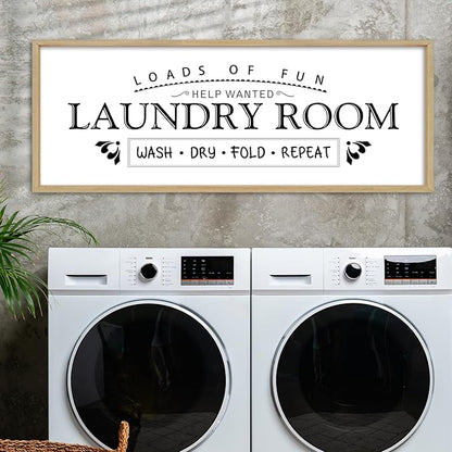 Wash Dry Fold Repeat Wall Decor Art 32"X12" Laundry Room Sign Bathroom Laundry Rules Large Wood Framed Wall Hanging (Wood)