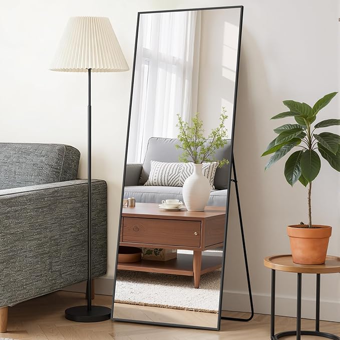 Mirror Full Length 58"x19" Full Body Floor Mirror with Stand, Shatterproof Glass, Aluminum Alloy Frame, Free Standing Wall Mounted or Leaning Rectangle Mirrors for Bedroom Living Room Entryway