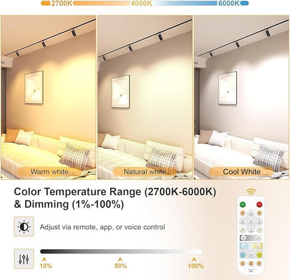 Adjustable Focus Spotlight, 18W Magnetic Track Light Head, 24V LED Lamp, Rotatable Spotlight, Smart Control via App, Remote & Voice, Dimmable & CCT 2700K-6000K, Beam Angle 20°-45°