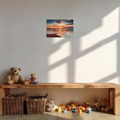 TutuBeer 1 Panel Picture of the Beach Ocean Pictures Blue Sea Beach at Sunrise Art Print on Canvas Sea Wall Decor Ocean Wall Art Seascape Canvas Stretched and Framed 20" x 30"