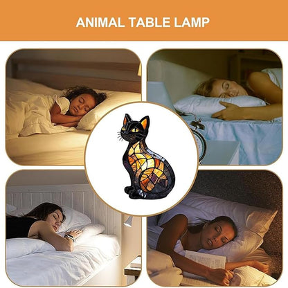 New Series Cat Desk Lamp, Lamps for Night Stands, Stained Resin Art Tabletop Light, Cute Pet Cats Themed Led Table Lamps, Creative Animals Table Lamp, Fun Gift for Cat Lovers (B)