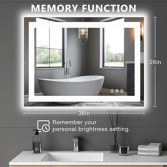 DUMOS 28.1"x36.1" LED Bathroom Mirror, Smart Anti-Fog Bathroom Vanity Mirror with Front Light & Backlit, 3 Color Temperatures, Dimmable, Memory Function