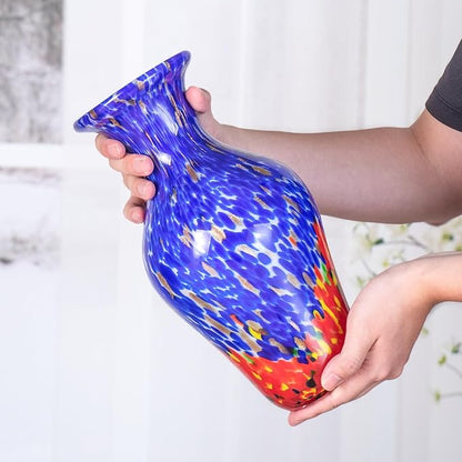 KAMMAK Colored Glass Vase, Beautiful Hand Blown Decorative Vase, Modern Art Vase for Flower Mantle Dining Table Centerpiece, Entryway Living Room Wedding Decoration, HR011