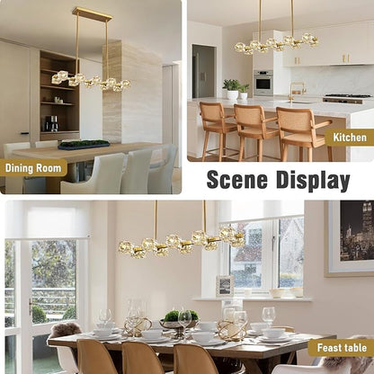 Modern Crystal Chandelier for Dining Room,Gold Pendant Lights Fixture with 10-Lights,Adjustable Height Hanging Ceiling Light for Kitchen Island,Bedroom,Over Table,Living Room