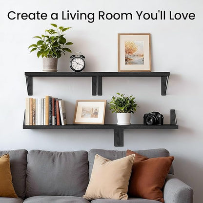 BAYKA Wall Mounted Floating Shelves, Wood Floating Wall Shelf for Books & Decor, Small Space-Saving Display & Organizer（Black，Set of 3）