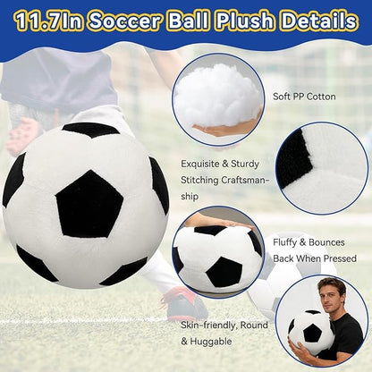 Fluffy Soccer Pillow - 11.7" Orbicular Durable Soccer Ball Plush, Soft Stuffed Soccer Decorative Pillows for Couch & Bedroom, Sports Gift for Soccer Enthusiasts