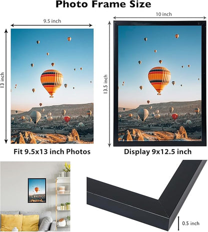 JCJMY 9.5x13 Picture Frame Set of 6 Black for Wall Hanging, Wall Mounting Horizontally or Vertically, 9.5 x 13 Wall Gallery Poster Photo Frame with Shatter Resistant Plexiglass, 6 Pack, Black