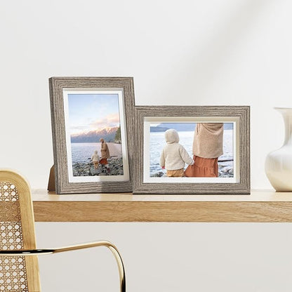 Vittanly 5x7 Picture Frames Set of 9, Display 4x6 Pictures with Mat or 5x7 without Mat, Photo Frames for Wall or Tabletop with Plexiglass, Engineered Wood, Grayish Brown