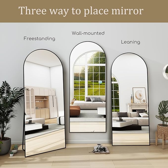 70''x26'' Full Length Mirror, Large Arched Floor Mirror with Stand, Oversized Wall Mirror, Full Body Mirrors Standing Leaning for Living Room, Bedroom (Black)
