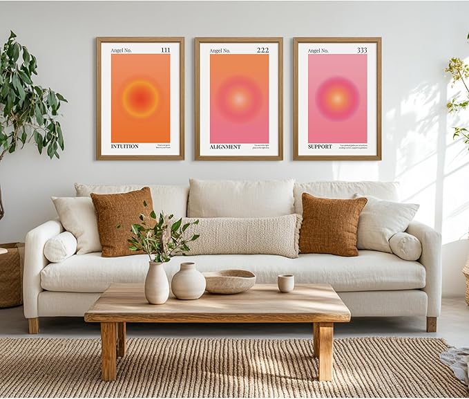 Colorful Angel Number Aura Poster Set of 3 Spiritual Posters Canvas Grainy Gradient Prints Trendy Preppy Wall Art Aesthetic Room Decor Affirmation Inspirational Quotes Wall Art 12x16 Inch Framed