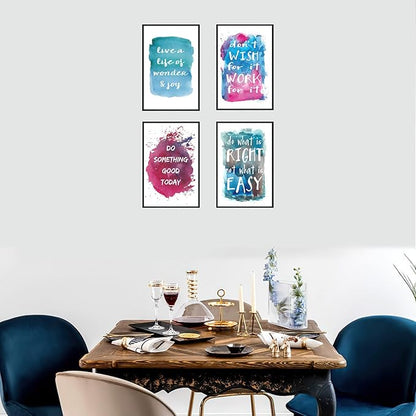 Set of 4 Framed Motivational Wall Art Inspirational Quote Watercolor Phrase for Living Room Decor, Canvas Painting Posters Print Pictures for Office Bedroom Home kitchen Decoration
