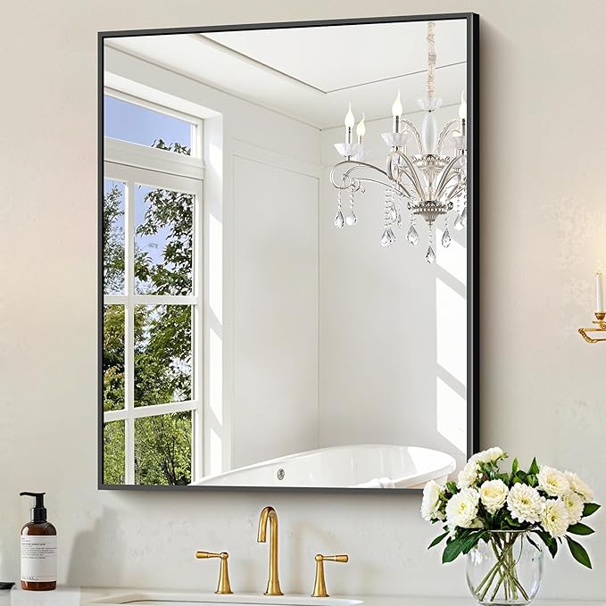 KOCUUY Black Bathroom Mirror, 30x36 Inch Rectangle Mirror for Over Sink, Modern Decorative Wall Mirror for Bedroom Living Room Bathroom, Hang Horizontal/Vertical