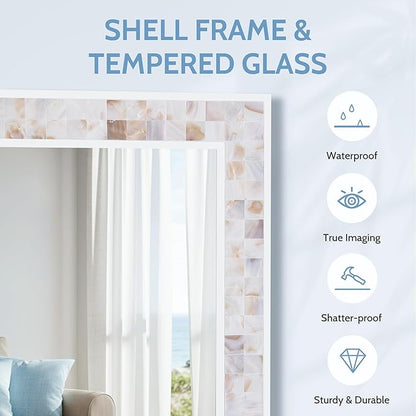 Tanmicoshomy Brown Shell Framed Rectangular Wall Mirrors for Bathroom, 30x36 Inch Mosaic Mirror for Bedroom Living Room or Entryway, Wall Mounted Horizontal or Vertical Hanging