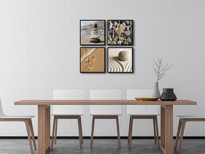 Wieco Art Framed Canvas Art Romantic Beach Theme 4 Panels Modern Artwork Sea Ocean Canvas Prints Contemporary Abstract Pictures on Canvas Wall Art for Living Room Decorations