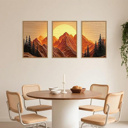 Large Mountain Framed Canvas Wall Art Set, Abstract Ridge Sun Painting, Boho Sunset Scenery Wall Decor,Modern Natural Landscape Art Print for Living Room,Bedroom,Office-24 x36 x3