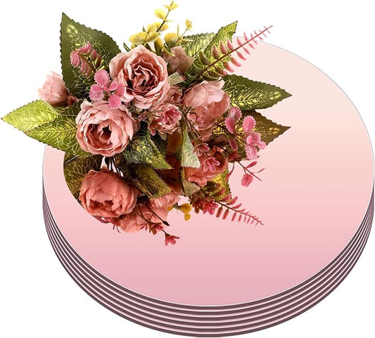 Thyle 6 Pcs 12 Inch Acrylic Round Mirror for Table Centerpieces Circle Mirror Candle Plates for Wall Wedding Table Centerpieces for Christmas Party Decor, Thickness 1 mm (Rose Gold)